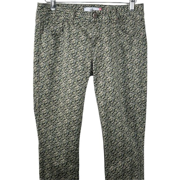 Cabi Jeans Size 4 Skinny Stretch Ditsy Olive Green Printed Denim Pants Casual - Picture 2 of 12
